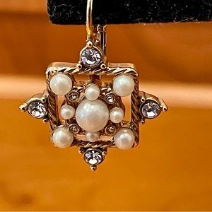 Carolee Vintage Pearl and CZ Gold tone French hook earrings